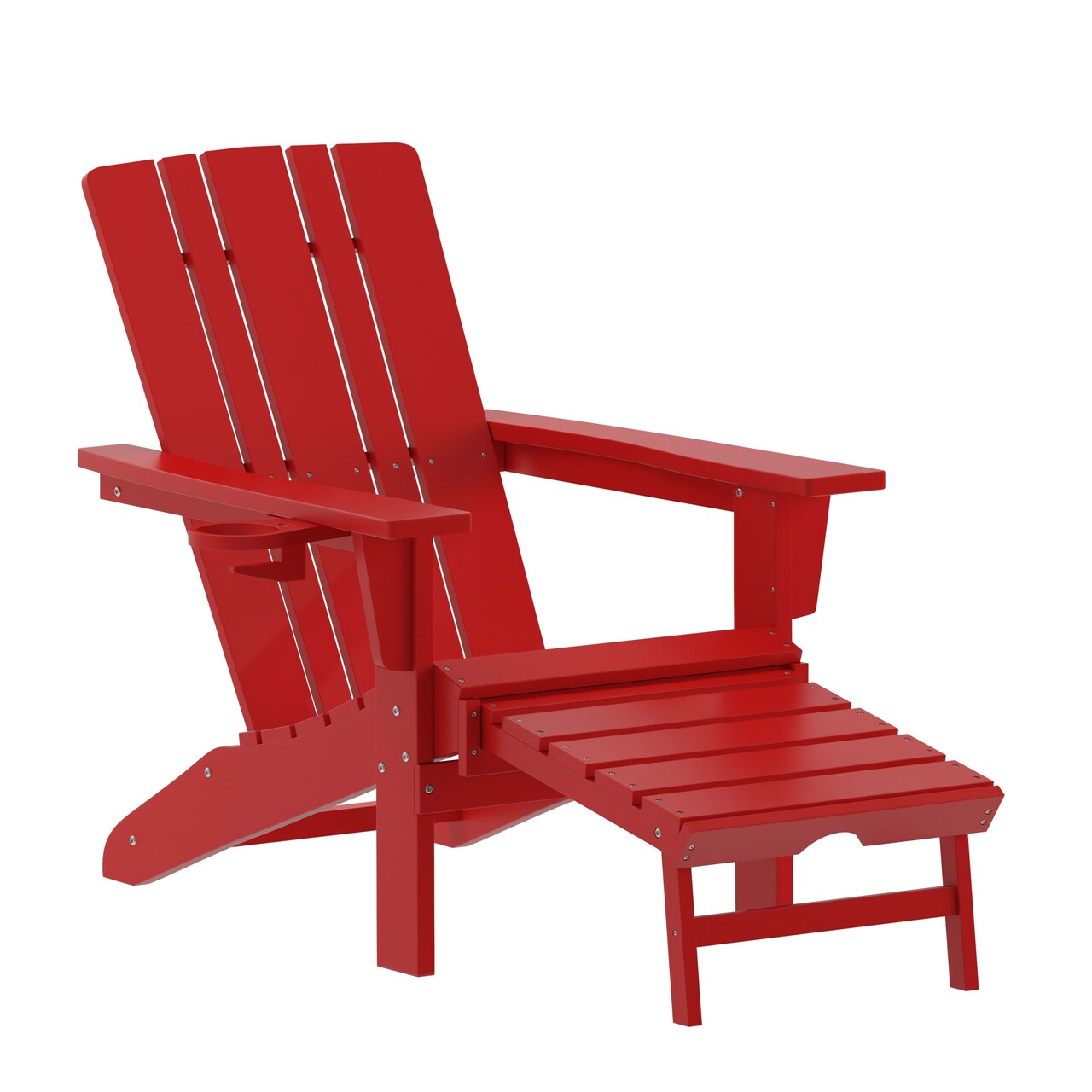 Merrick Lane Ridley HDPE Adirondack Chair with Cup Holder and Pull Out Ottoman, All-Weather HDPE Indoor/Outdoor Lounge Chair